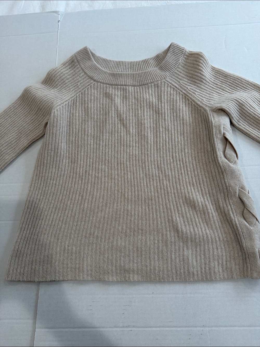 Only Mine Beige Ribbed Crewneck Sweater with Side Braid - Picture 4 of 12